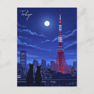 Tokio katten bij nacht briefkaart