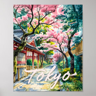Tokio Kersenbloesem Aquarel Traditioneel Japan  Poster