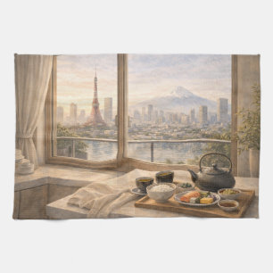Tokio Keuken Ochtend Traditioneel Aquarel Theedoek
