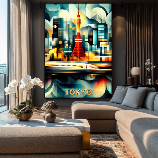 Tokio kubistische lichten - modern geometrisch sta poster