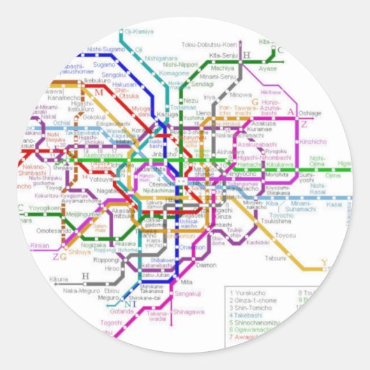 Tokio Metro Map Ronde Sticker (Voorkant)