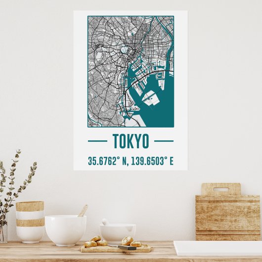 tokio Minimalistische stadskaart, tokio DIY-stadsk Poster (Keuken)