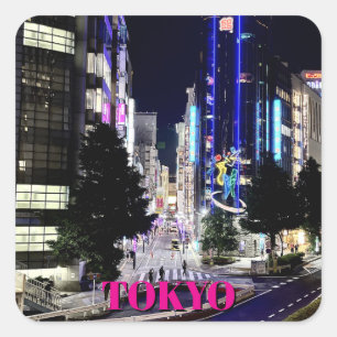 Tokio Nachtleven in Kleur Glowing Neon Stadsgezich Vierkante Sticker