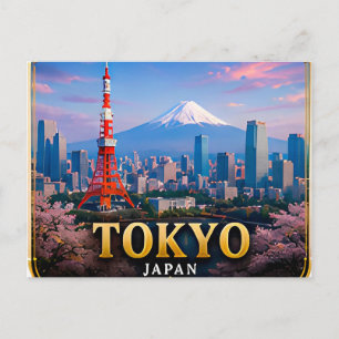 Tokio Neon Silhouette en Mount Fuji Uitzichten Briefkaart