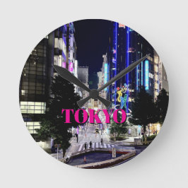 Tokio Neonlichten 's Nachts Japan Stadssilhouet Ronde Klok