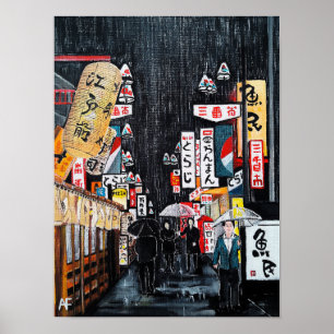Tokio Regen Schilderij van Alfred Fox Poster