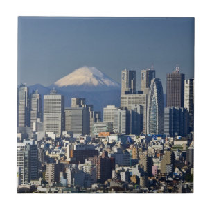 Tokio, Shinjuku District Silhouette, Mount Fuji Tegeltje