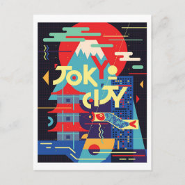 Tokio stad, Japan, illustratie, vintage reis Briefkaart