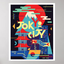 Tokio stad, Japan, illustratie, vintage reis Poster