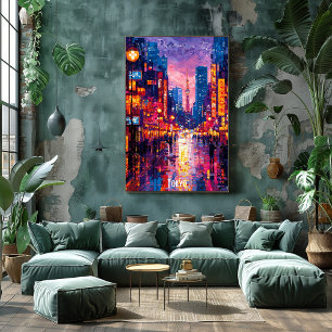 Tokio Stads Silhouet Poster – Futuristische Neon K