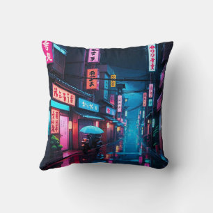 Tokio Straat 's Nachts LoFi Kunst  Kussen