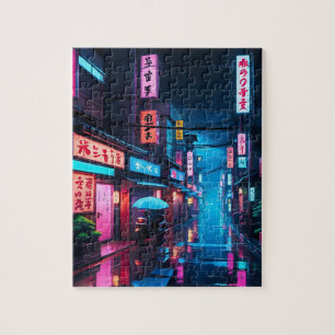 Tokio Straat 's Nachts LoFi Kunst Legpuzzel