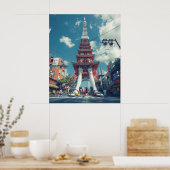 Tokio Toren Fantasie | Surreal Cityscape Poster (Keuken)