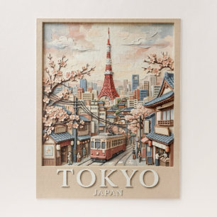 Tokio Tower Japan Stadssilhouet Sakura Oude Reis Legpuzzel