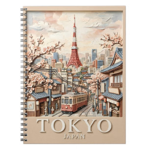 Tokio Tower Japan Stadssilhouet Sakura Oude Reis Notitieboek