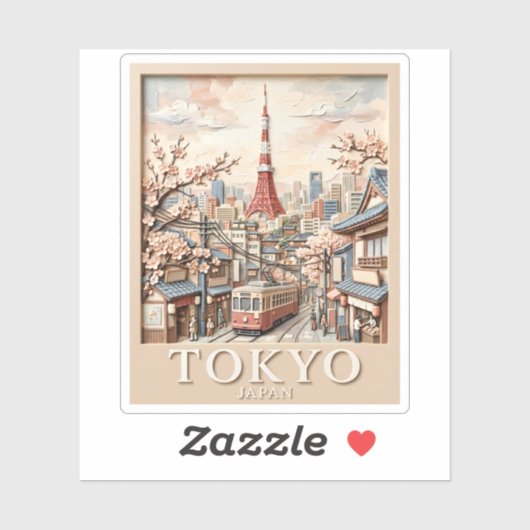 Tokio Tower Japan Stadssilhouet Sakura Oude Reis Sticker (Vel)