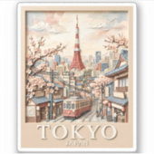 Tokio Tower Japan Stadssilhouet Sakura Oude Reis Sticker (Voorkant)