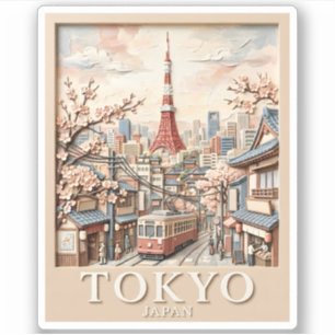 Tokio Tower Japan Stadssilhouet Sakura Oude Reis Sticker