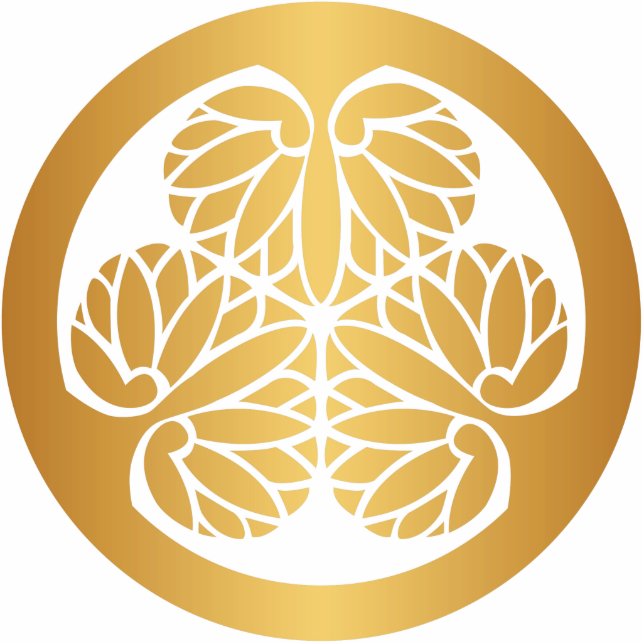 Tokugawa Aoi Japanese Mon Family Crest Gold op Red Fotobeeldje Sleutelhanger (Voorkant)