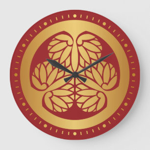 Tokugawa Aoi Japanese Mon Family Crest Gold op Red Grote Klok