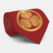 Tokugawa Aoi Japanese Mon Family Crest Gold op Red Stropdas (Opgerold)