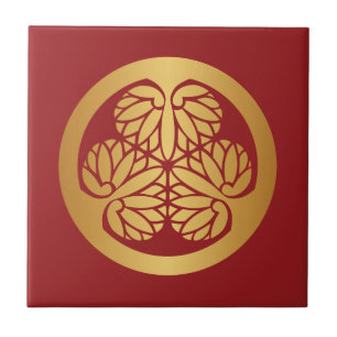 Tokugawa Aoi Japanese Mon Family Crest Gold op Red Tegeltje