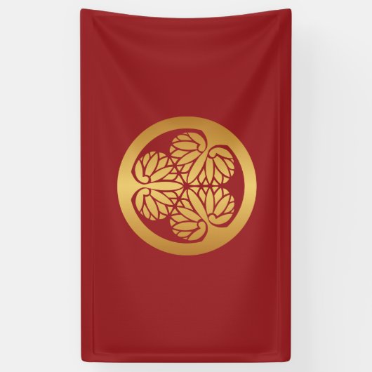 Tokugawa Aoi Japans Kamon Family Crest Gold Red Spandoek (Verticaal)