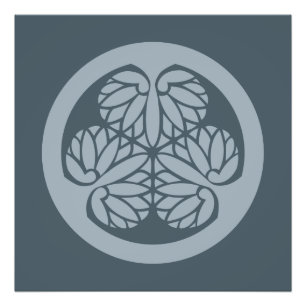 Tokugawa Aoi Japans Mon Family Crest Muted Blue Foto Afdruk