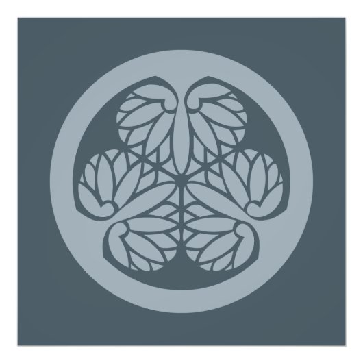 Tokugawa Aoi Japans Mon Family Crest Muted Blue Foto Afdruk (Voorkant)