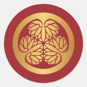 Tokugawa Aoi Mon Japans familieloon Gold op rood Ronde Sticker