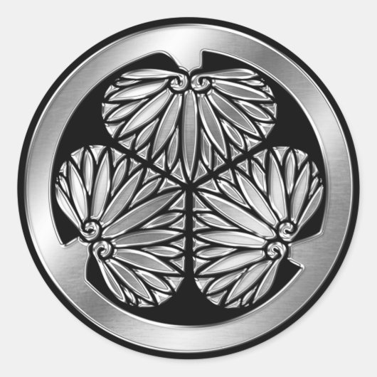 Tokugawa Clan Kamon Silver Chrome Ronde Sticker (Voorkant)
