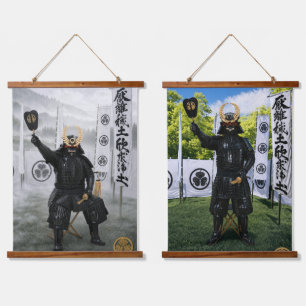 Tokugawa Ieyasu Samurai-pantser Mist en Lucht Twee Hangend Wandkleed