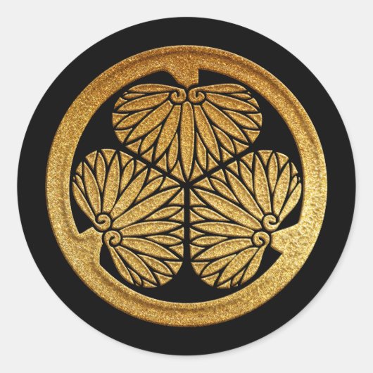 Tokugawa Kamon Mitsuba Aoi in Gold Ronde Sticker (Voorkant)