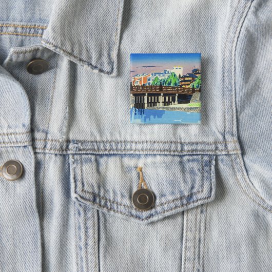 Tokuriki Tomikichiro Sanjo Bridge, Kyoto-japans Vierkante Button 5,1 Cm (In situ)