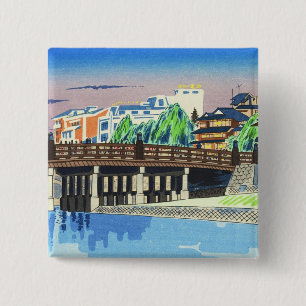 Tokuriki Tomikichiro Sanjo Bridge, Kyoto-japans Vierkante Button 5,1 Cm