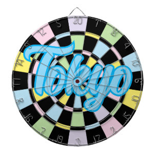 Tokyo Blau Tekst op Zwart en Pastelkleuren Dartbord