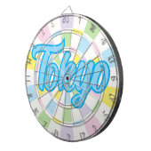 Tokyo Blue Bewerkbare tekst op wit en pastelkleur Dartbord (Voorkant Rechts)