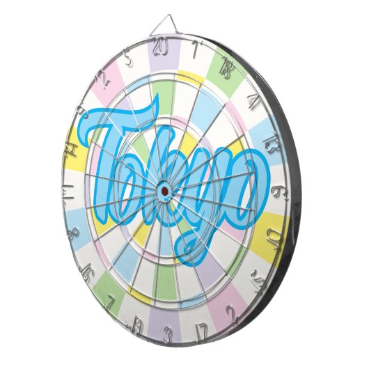 Tokyo Blue Bewerkbare tekst op wit en pastelkleur Dartbord (Voorkant Rechts)