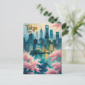 Tokyo Cherry Blossoms Briefkaart – Sakura met Stad (Staand voorkant)