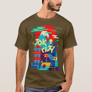 Tokyo City Flat Cartoon Design Japan Fuji Mountain T-shirt