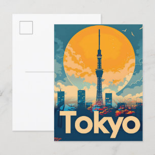 Tokyo City Japan Vintage Retro Reizen Illustratie Briefkaart