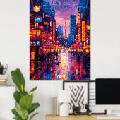 Tokyo City Skyline Poster – futuristische neonkuns (Thuiskantoor)
