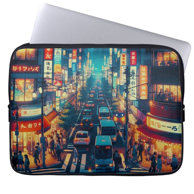 Tokyo in Beweging Laptop Sleeve (Voorkant)