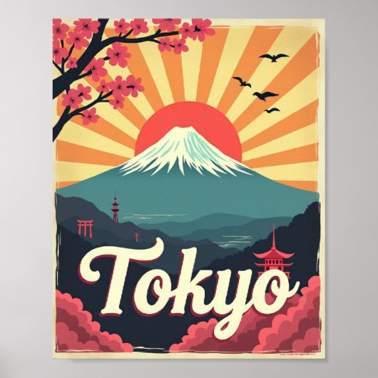 Tokyo in Bloei – Retro Reisposter Poster (Voorkant)