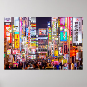 TOKYO, JAPAN - 14 MAART 2014: Signs densely line Poster