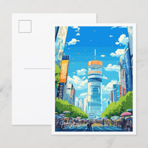Tokyo Japan Art Vintage Travel Illustratie Briefkaart