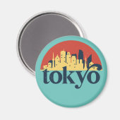 Tokyo Japan City Skyline Retro Cityscape Art Magneet (Voorkant / Achterkant)