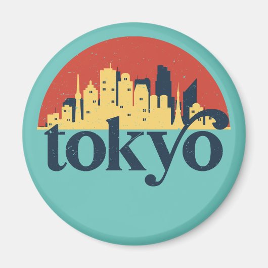 Tokyo Japan City Skyline Retro Cityscape Art Magneet (Voorkant)
