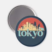 Tokyo Japan City Skyline Retro Travel Art Magneet (Voorkant / Achterkant)