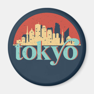 Tokyo Japan City Skyline Retro Travel Art Magneet